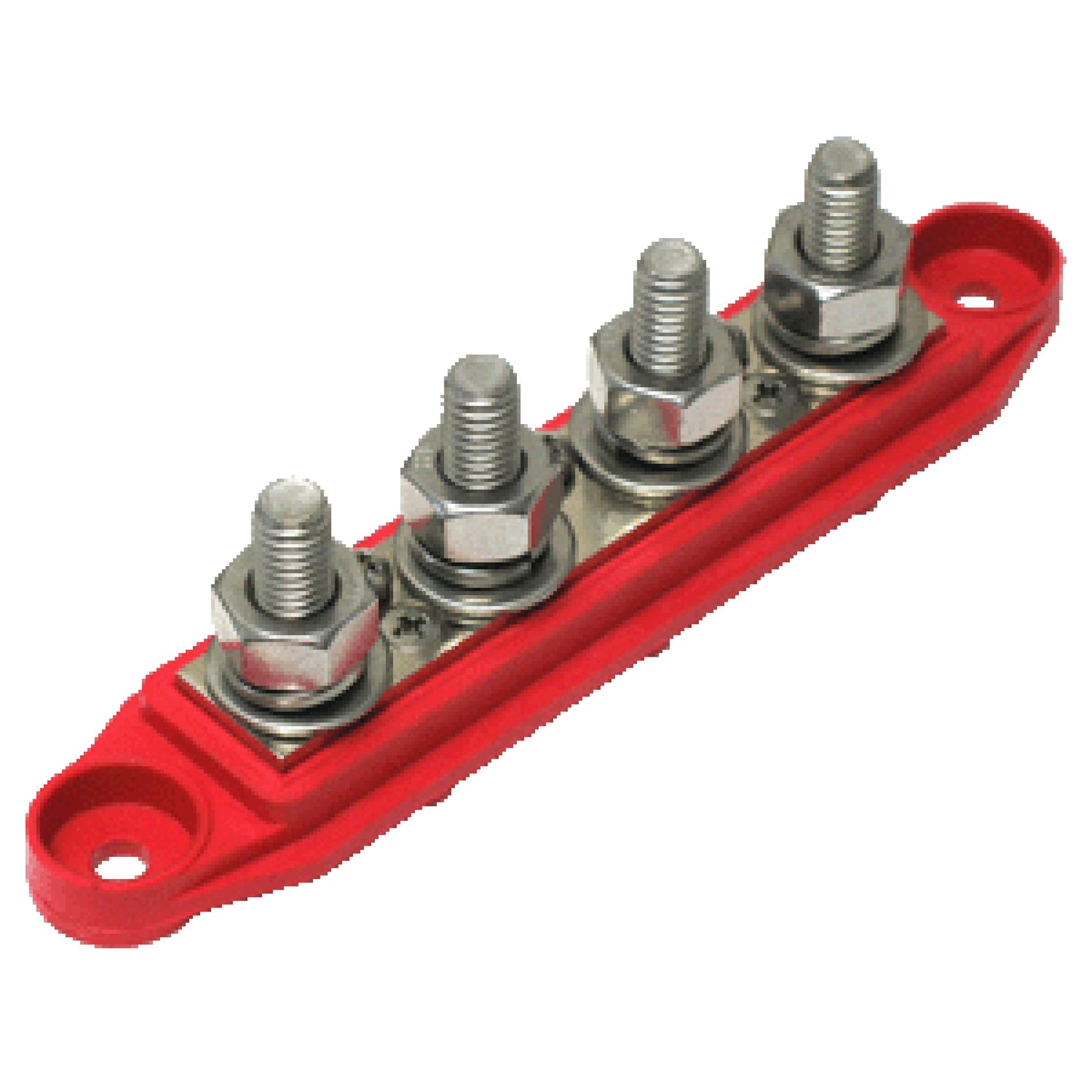 Large 4 Point 3/8" Terminal Busbar 250 Amps @ 12 VDC with Cover - Red