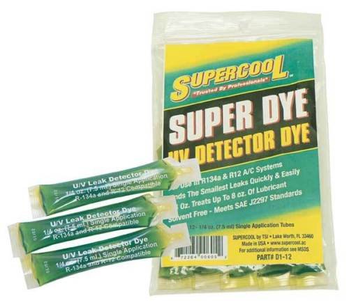 SUPERCOOL Super Dye D1-12 A/C UV Leak Detection Dye - .25 Oz - PK12 - R134a & R12 USA