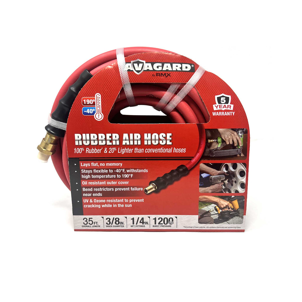 3/8" x 35' Red Rubber Air Hose, 1/4" NPT