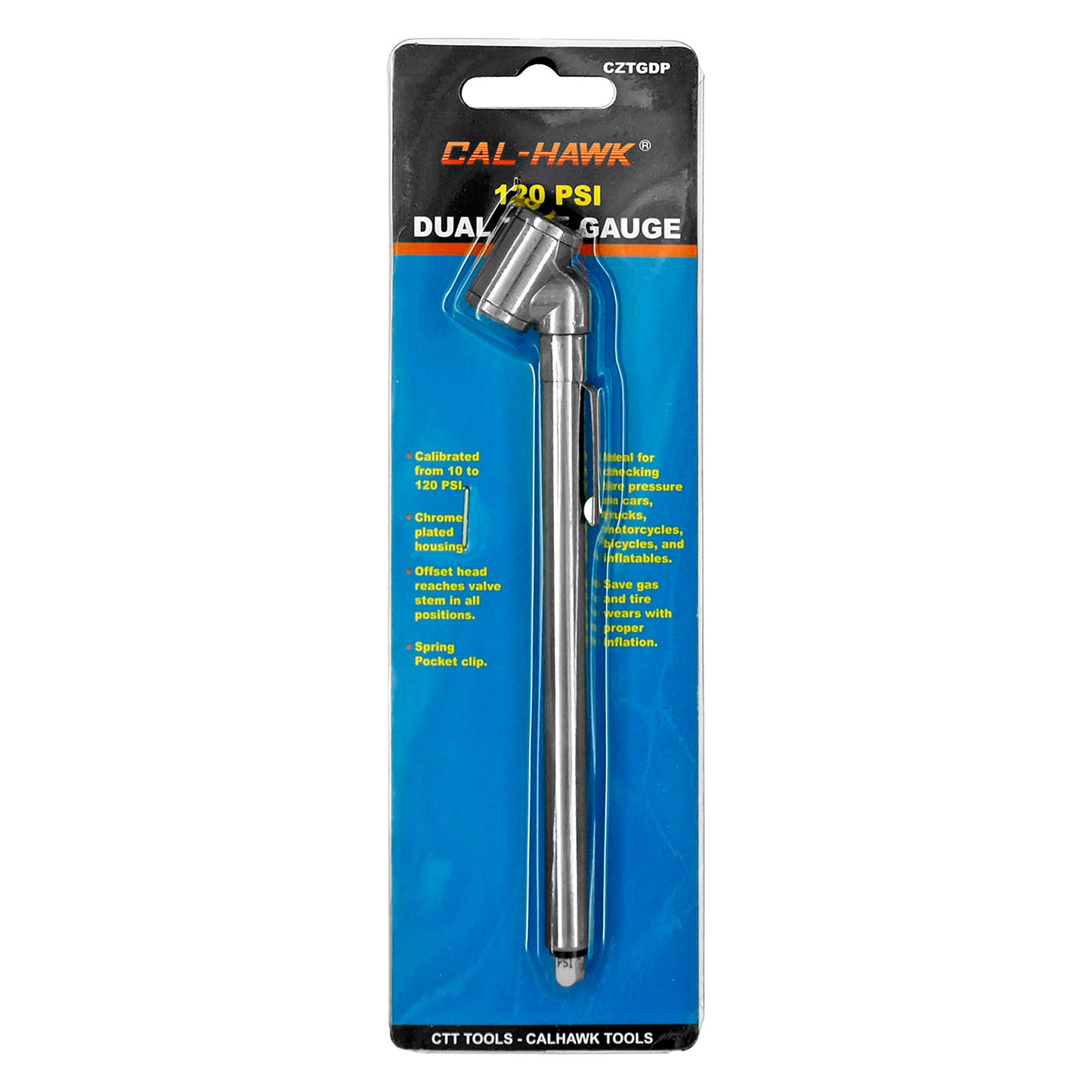 Dual Pencil Style Tire Gauge 20-120 PSI Chrome Plated With Plastic Bar