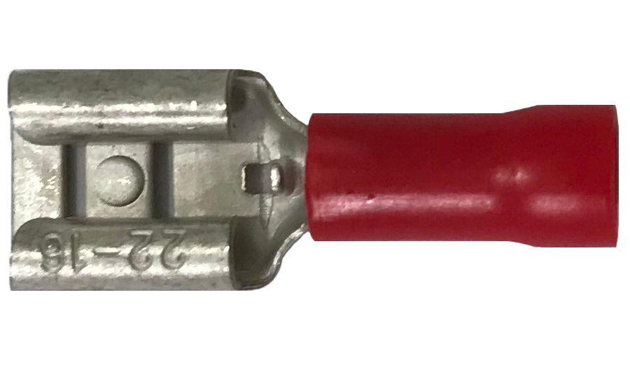 Vinyl Insulated Red Female Quick Disconnect Connector 22-18 Gauge .250 Tab - 100 Pack