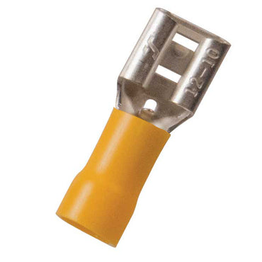 Vinyl Insulated Yellow Female Quick Disconnect Connector 12-10 Gauge .375 Tab - 100 Pack