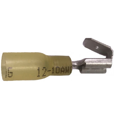 Heat Shrink & Crimp Yellow Piggyback Terminal Quick Disconnect 12-10 Gauge .250 Tab - 100 Pack