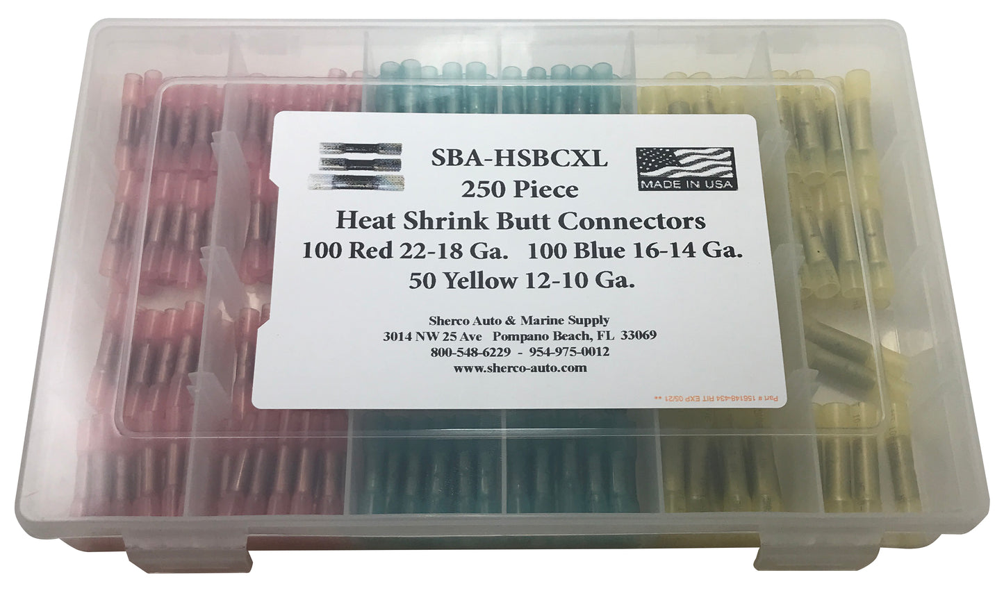 250 Piece Large Heat Shrink Butt Splice Connector Assortment Kit - USA