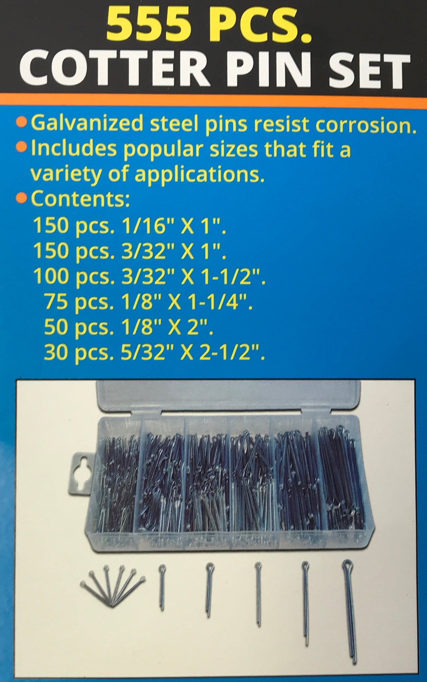 555 Piece Cotter Pin Clip Key Fitting Assortment Tool Set Kit