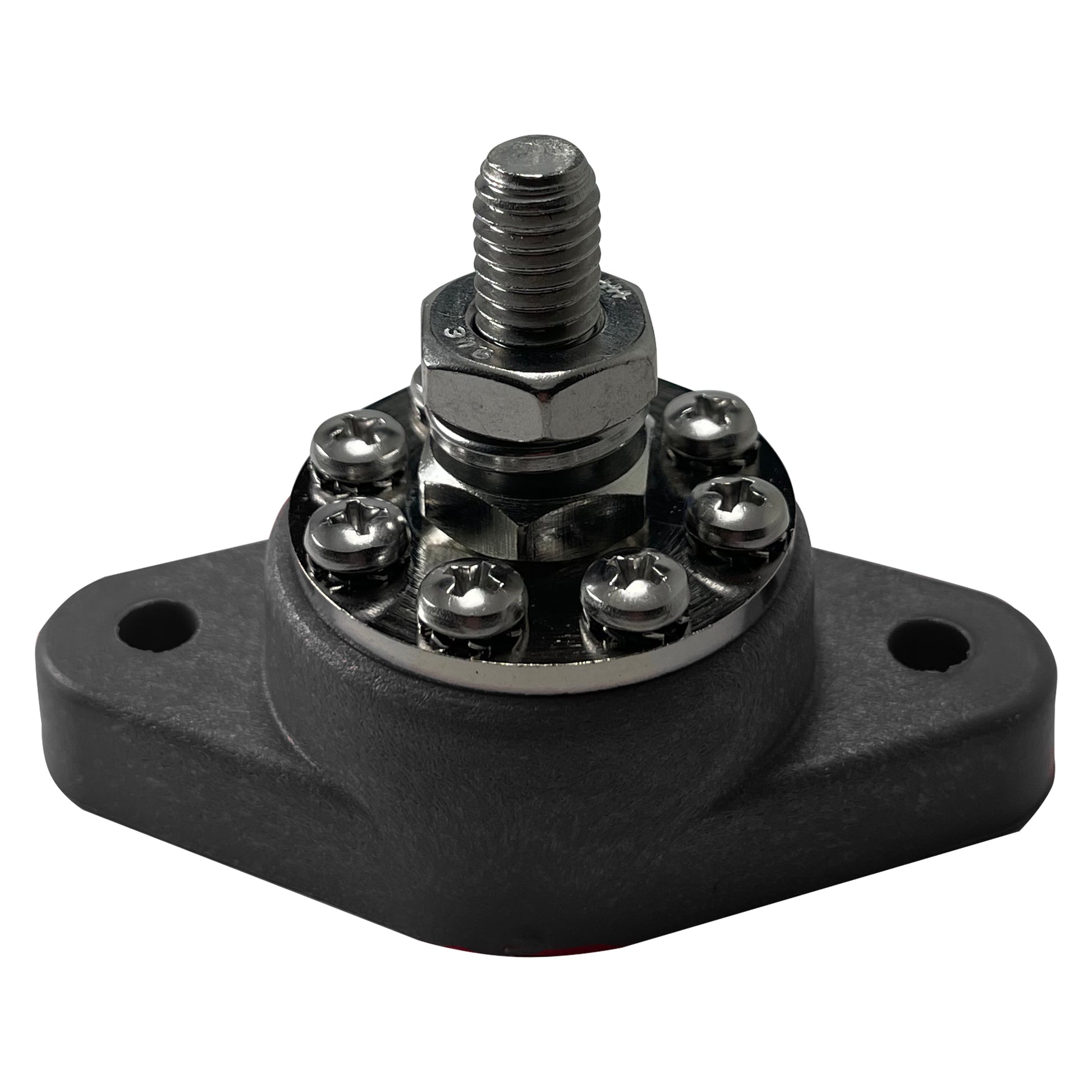 8 Point Power Distribution Post 5/16" Black With Black Insulating Boot & Clear Disc