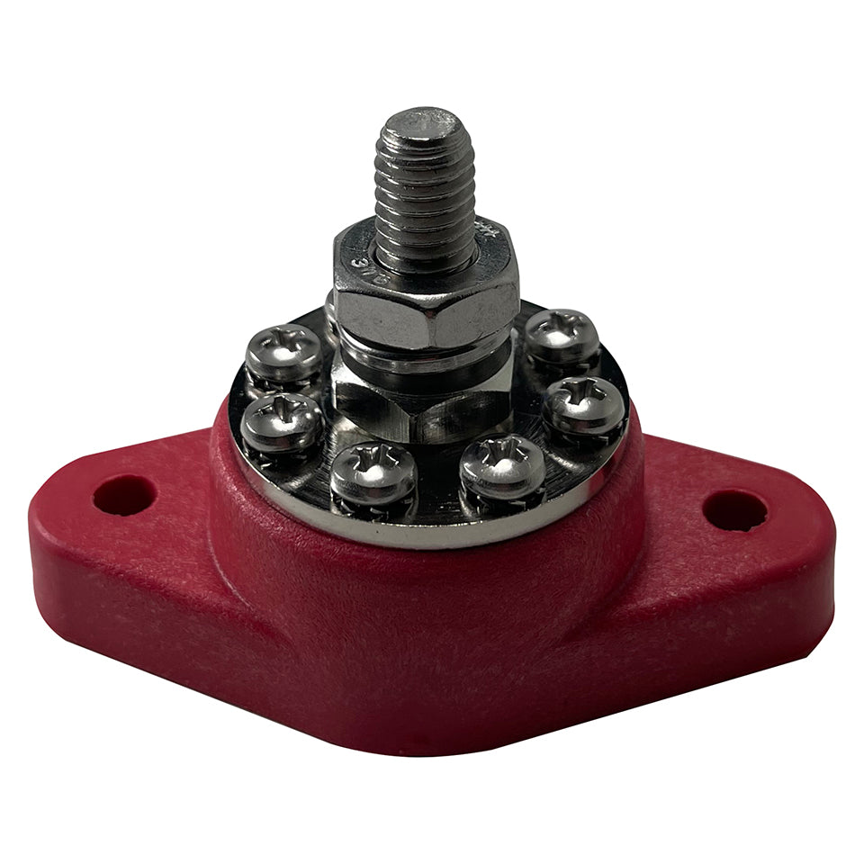 8 Point Power Distribution Post 3/8" Red With Red Insulating Boot & Clear Disc