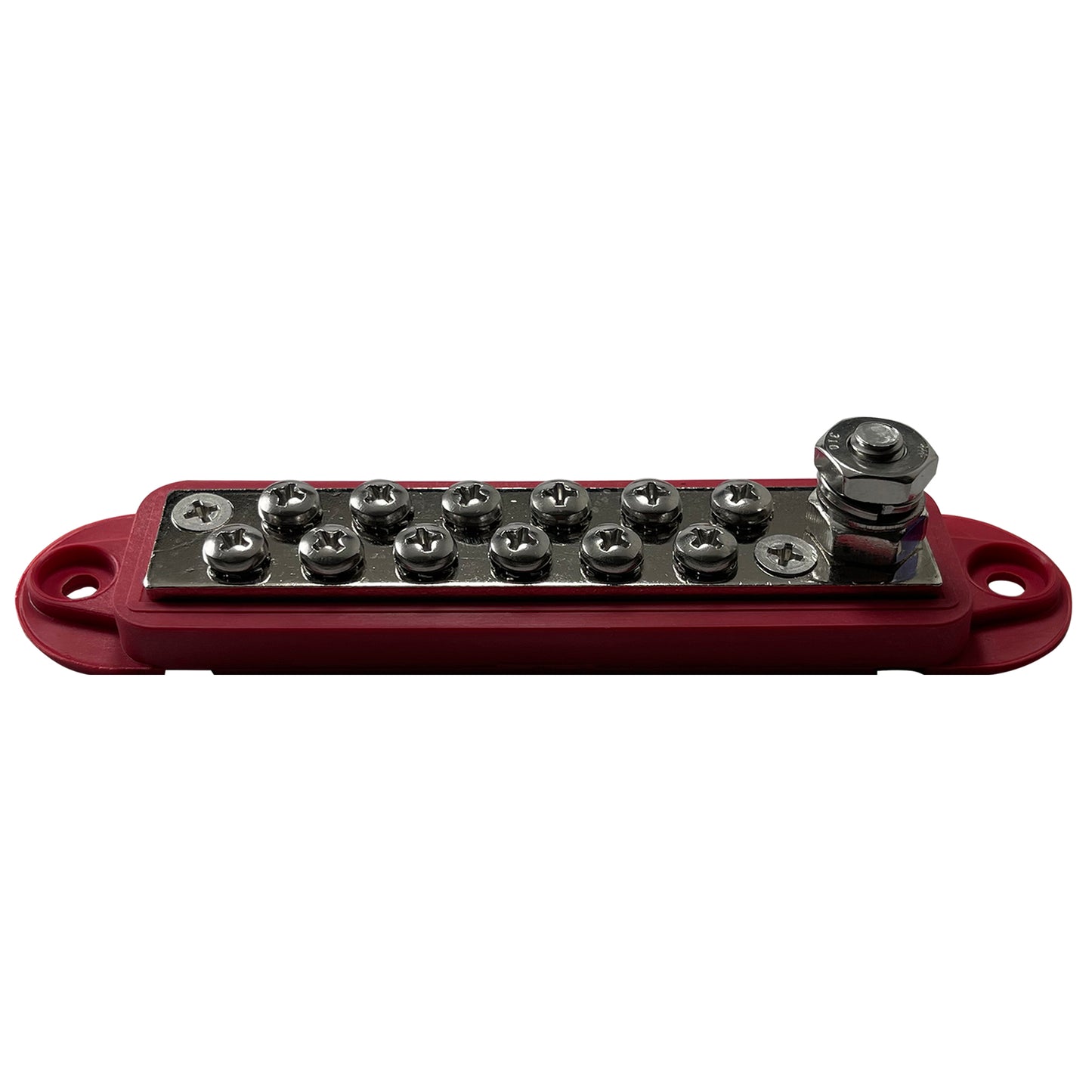 12 Point Power Distribution Block Terminal Busbar with Red Cover & Insulator Boot - 1/4" Post