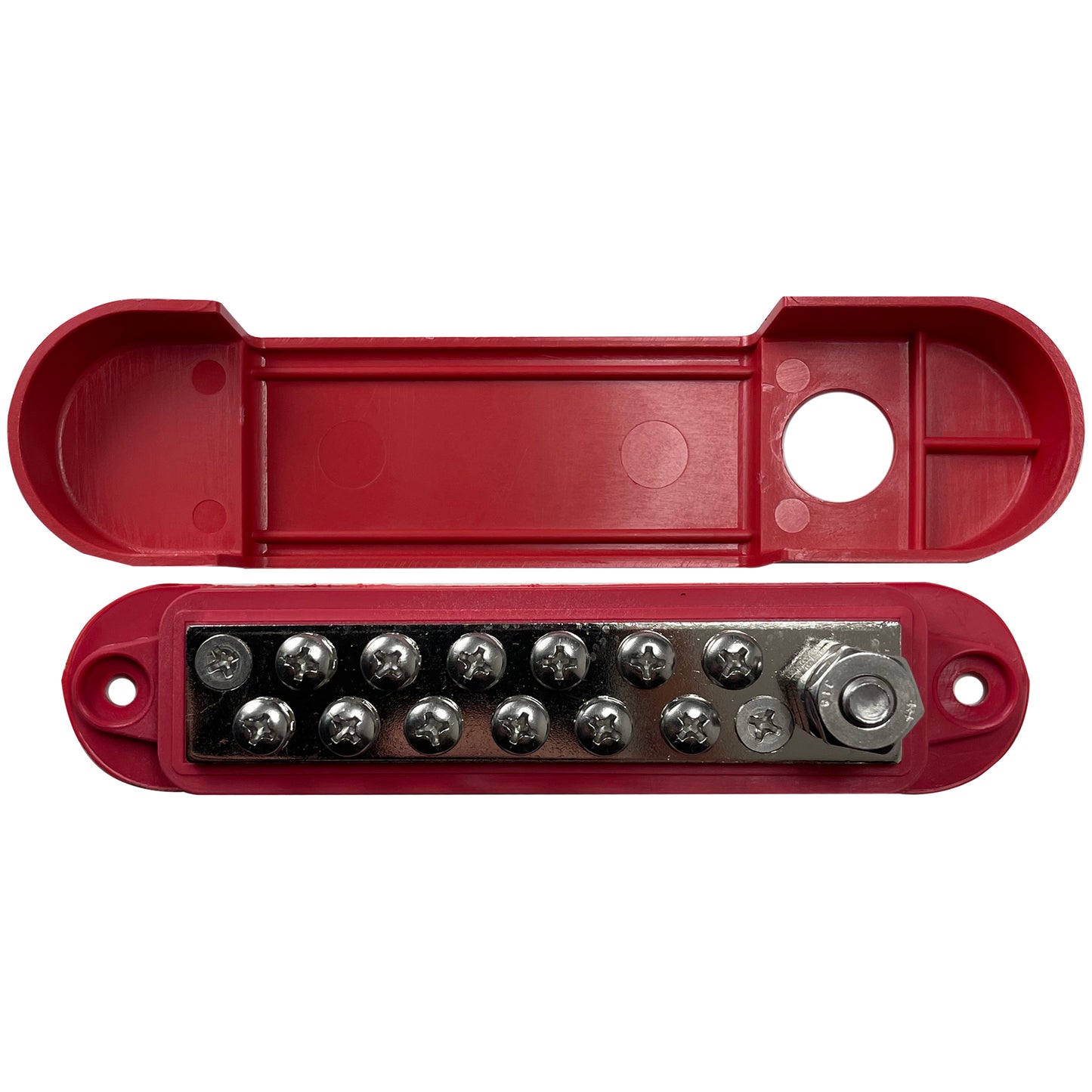 12 Point Power Distribution Block Terminal Busbar with Red Cover & Insulator Boot - 1/4" Post