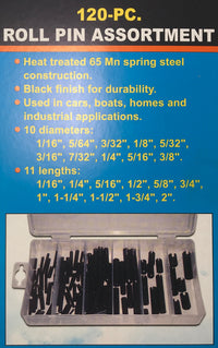 120 Piece Black Industrial Roll Pin Assortment Kit
