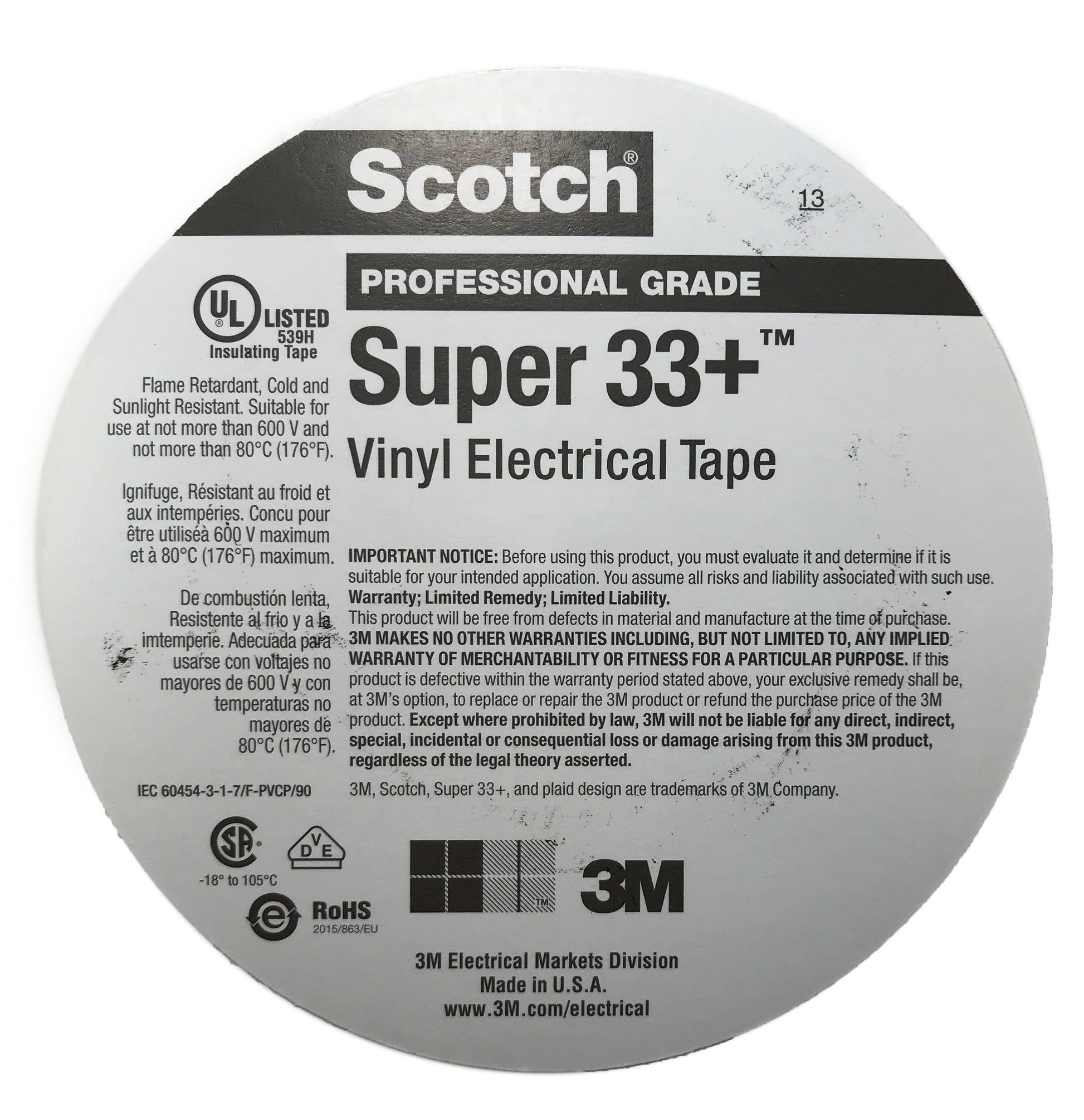 3M Super+ 33 Tape Premium Grade Vinyl Electrical Tape