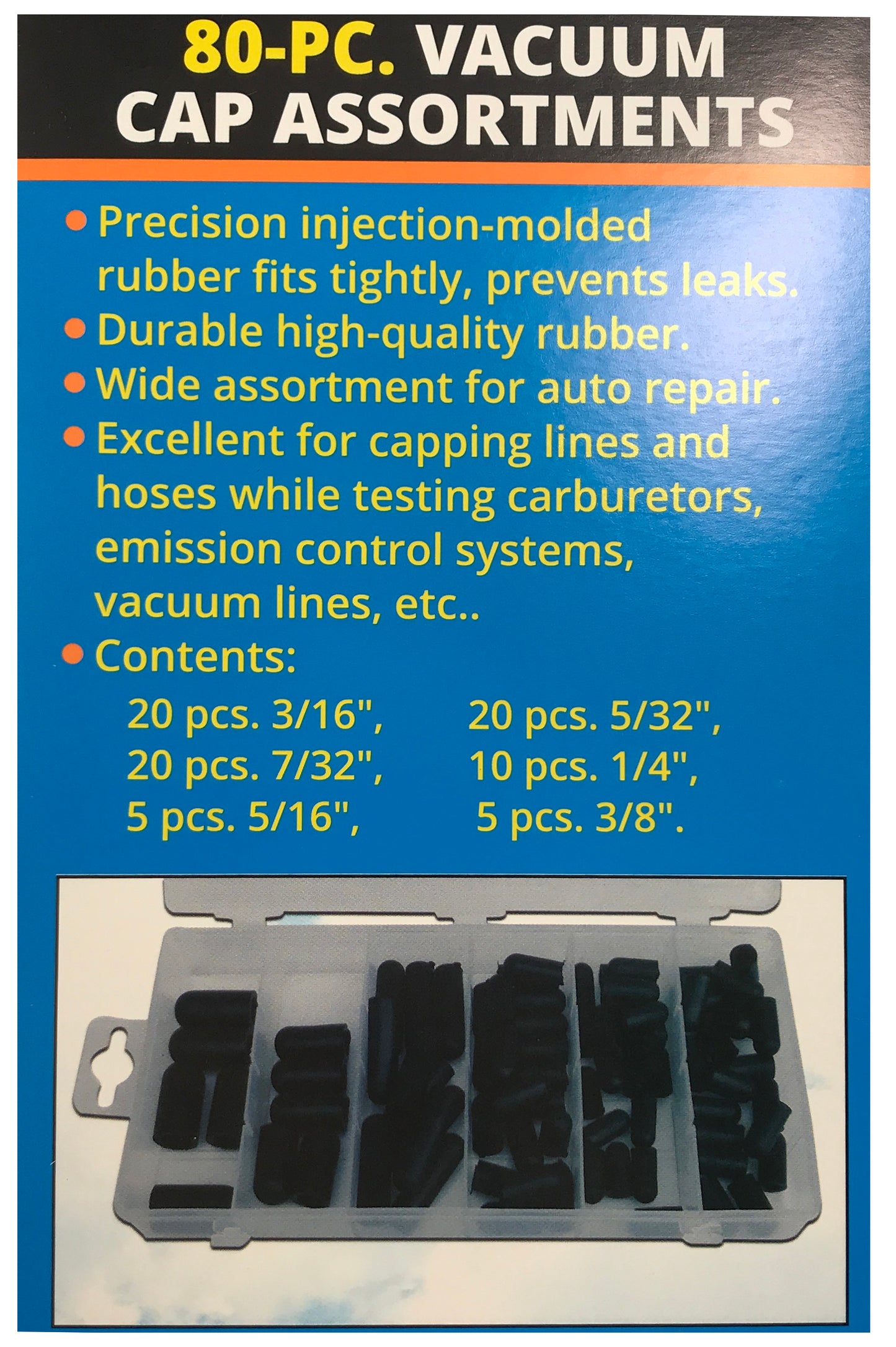 80 Piece Rubber Vacuum Cap Assortment Kit