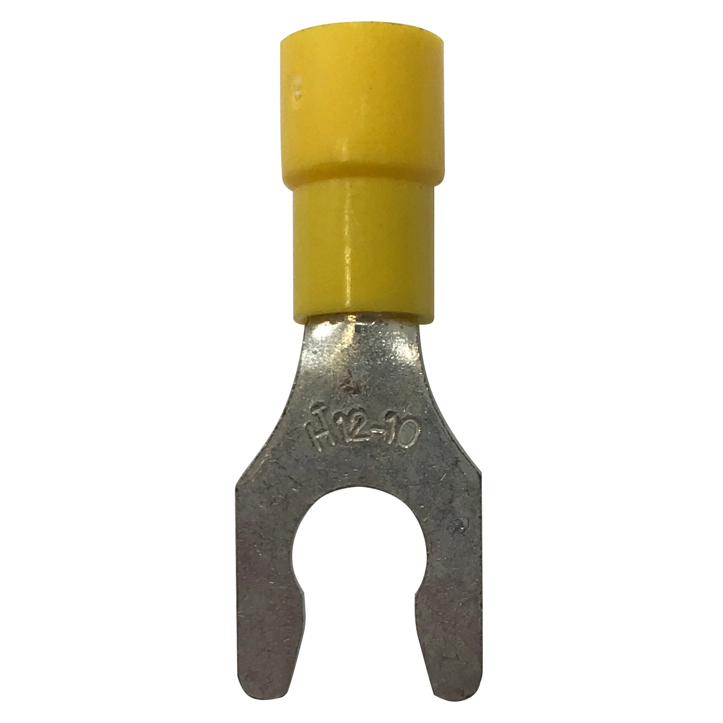 Vinyl Insulated Yellow Spring Spade Terminal 12-10 Gauge 1/4 Stud Connector - 100 Pack