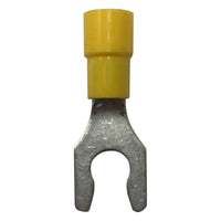 Vinyl Insulated Yellow Spring Spade Terminal 12-10 Gauge 1/4 Stud Connector - 100 Pack