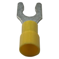 Vinyl Insulated Yellow Spring Spade Terminal 12-10 Gauge 1/4 Stud Connector - 100 Pack