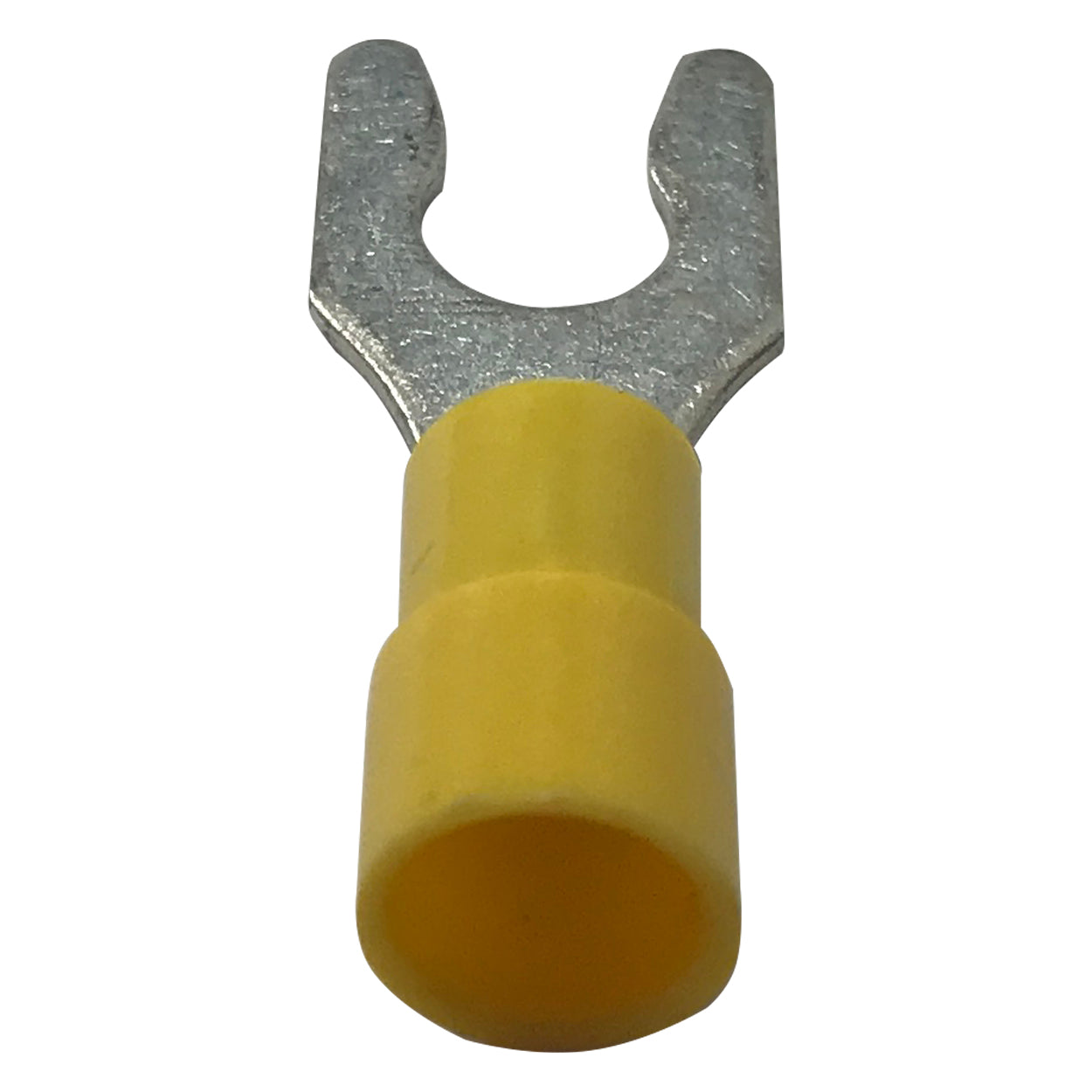 Vinyl Insulated Yellow Spring Spade Terminal 12-10 Gauge #8 Stud Connector - 100 Pack