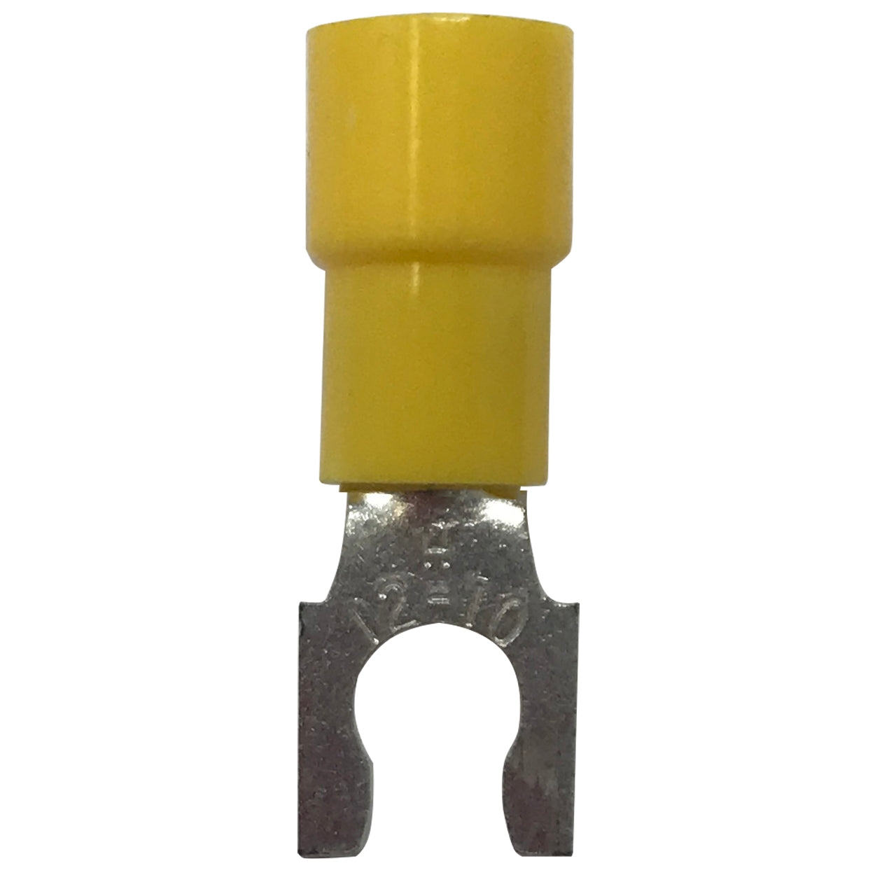 Vinyl Insulated Yellow Spring Spade Terminal 12-10 Gauge #10 Stud Connector - 100 Pack