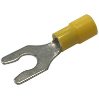 Vinyl Insulated Yellow Spring Spade Terminal 12-10 Gauge 1/4 Stud Connector - 100 Pack