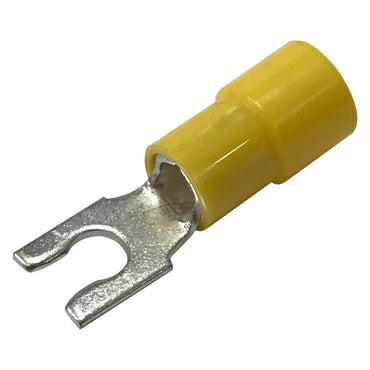 Vinyl Insulated Yellow Spring Spade Terminal 12-10 Gauge #8 Stud Connector - 100 Pack