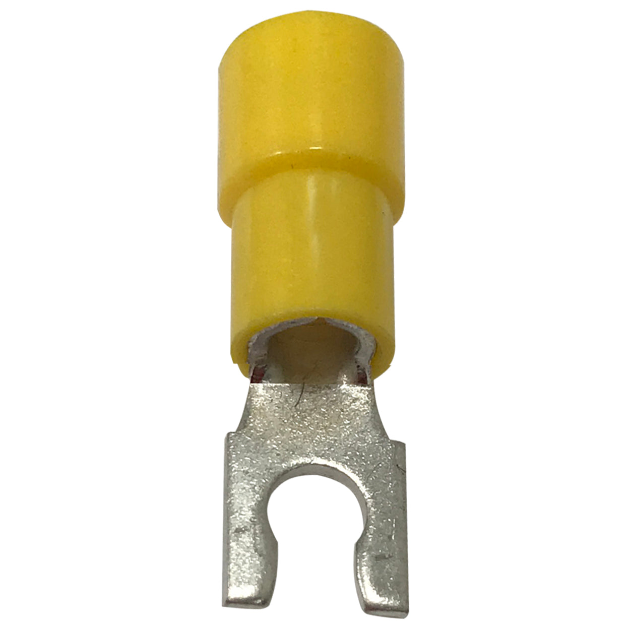 Vinyl Insulated Yellow Spring Spade Terminal 12-10 Gauge #8 Stud Connector - 100 Pack