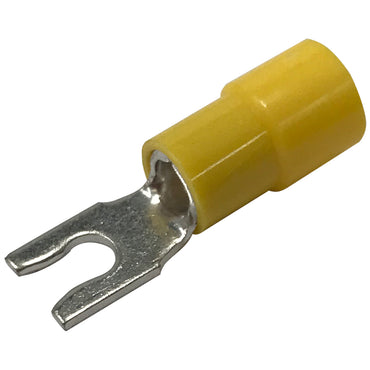 Vinyl Insulated Yellow Spring Spade Terminal 12-10 Gauge #6 Stud Connector - 100 Pack