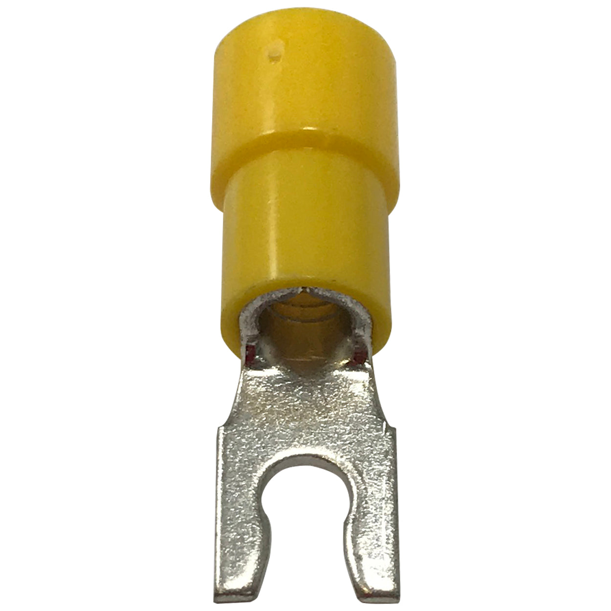 Vinyl Insulated Yellow Spring Spade Terminal 12-10 Gauge #6 Stud Connector - 100 Pack