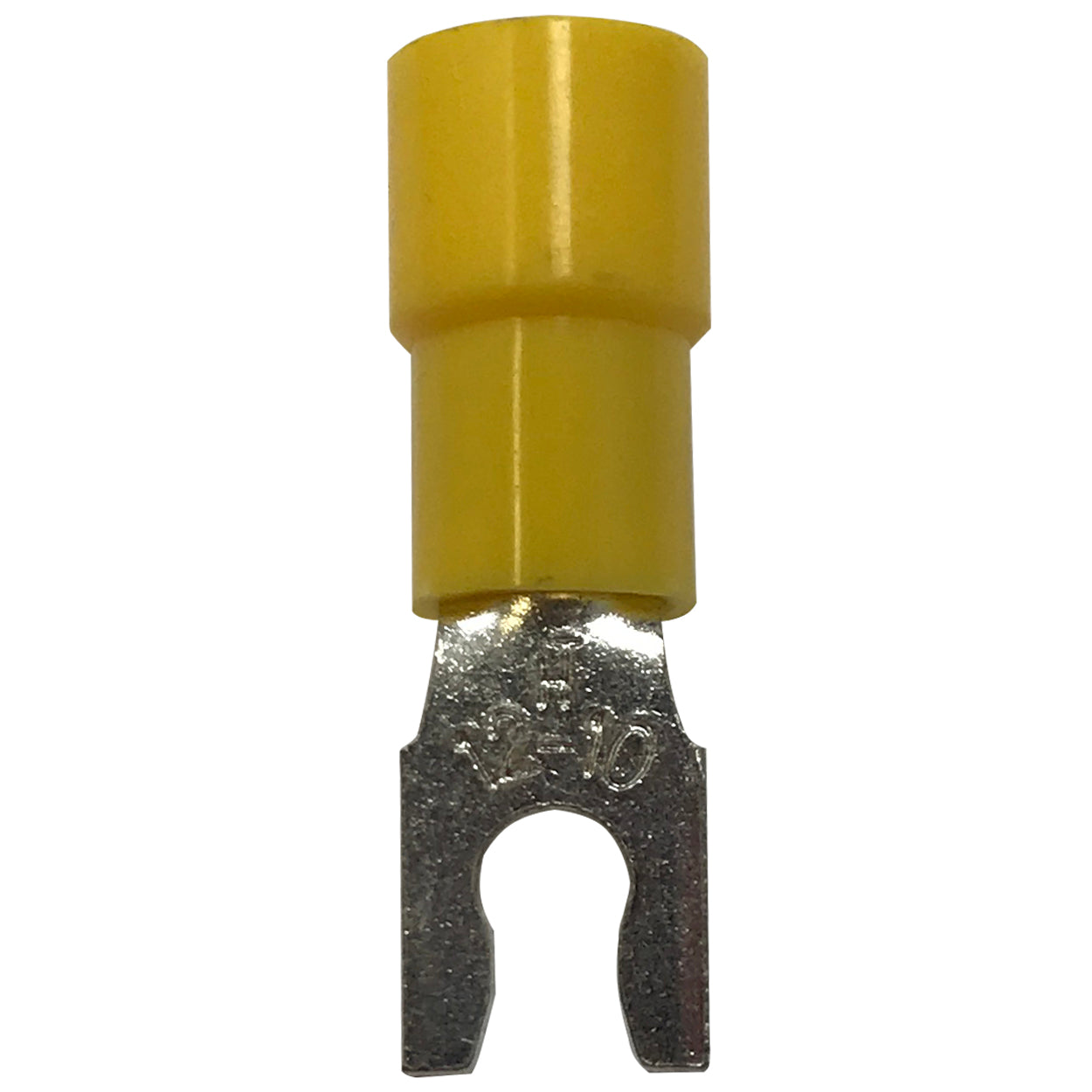 Vinyl Insulated Yellow Spring Spade Terminal 12-10 Gauge #6 Stud Connector - 100 Pack