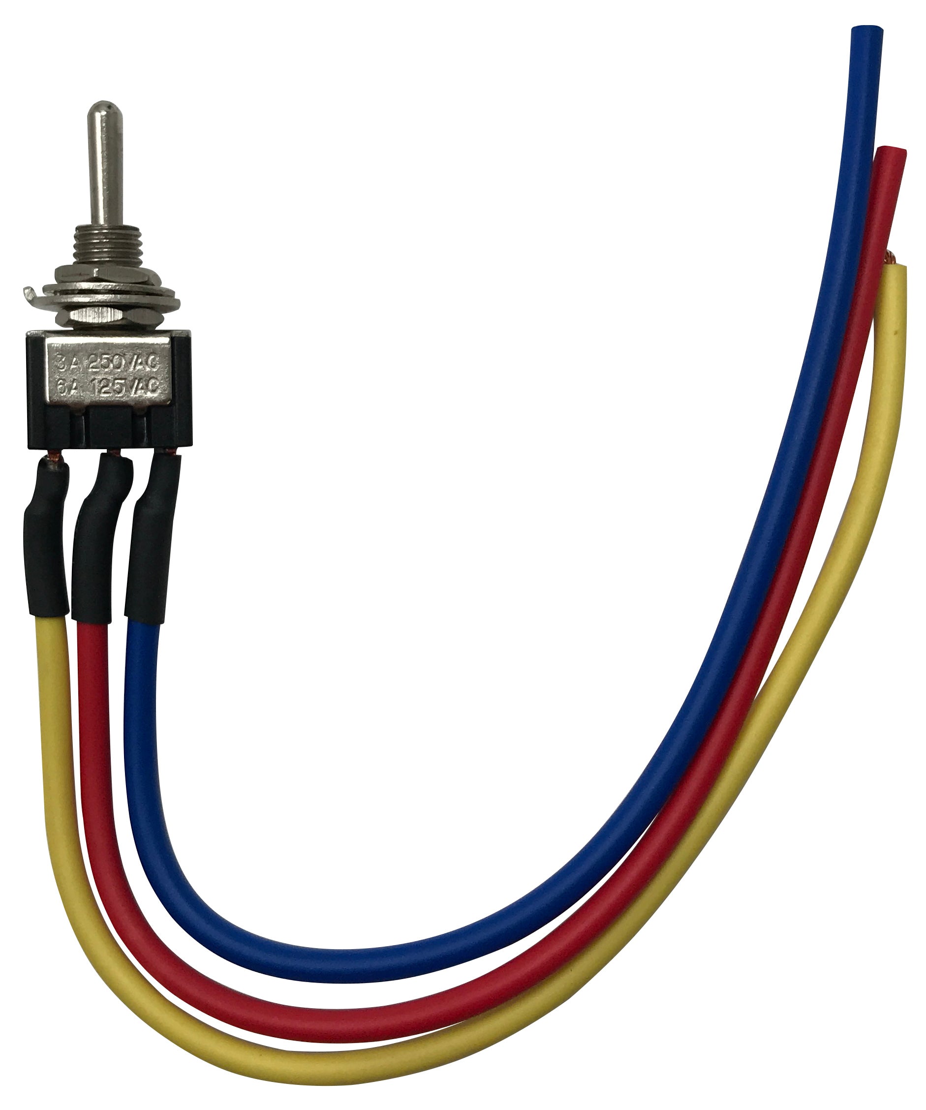 Mini Metal Toggle Switch ON-OFF-ON - 3 Amps @ 250 Volt SPDT W/ 6 Inch Leads
