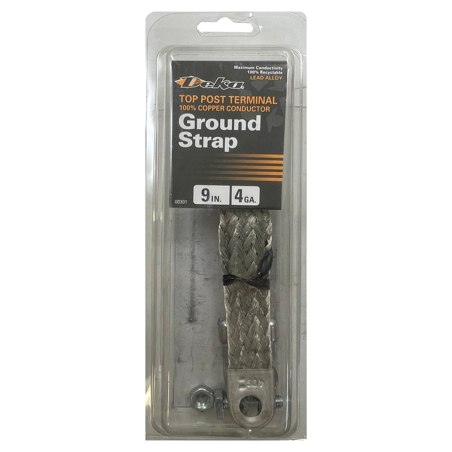 9 Inch 4 Gauge Top Post Terminal Conductor Ground Strap - 100% Copper