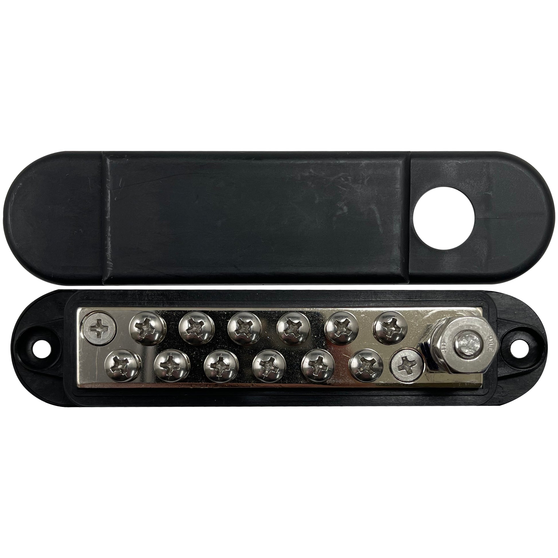 12 Point Power Distribution Block Terminal Busbar with Black Cover & Insulator Boot - 1/4" Post