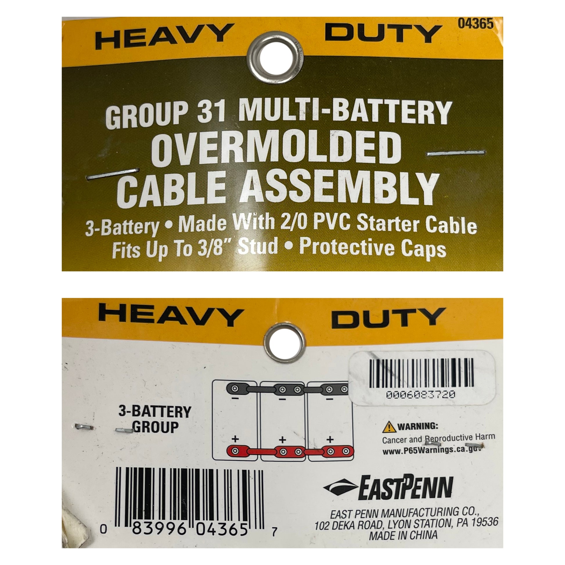 Black Negative Overmolded Battery Cable Assembly for 3 Group 31 Batteries (14")