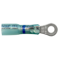 Heat Shrink & Crimp Blue Long Neck Ring Terminal 16-14 Gauge #8 Stud - 10 Pack