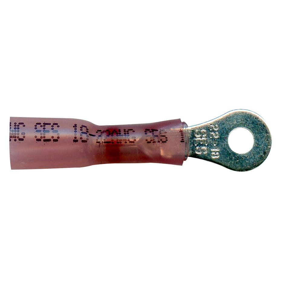 Heat Shrink & Crimp Red Long Neck Ring Terminal 22-18 Gauge #6 Stud - 10 Pack