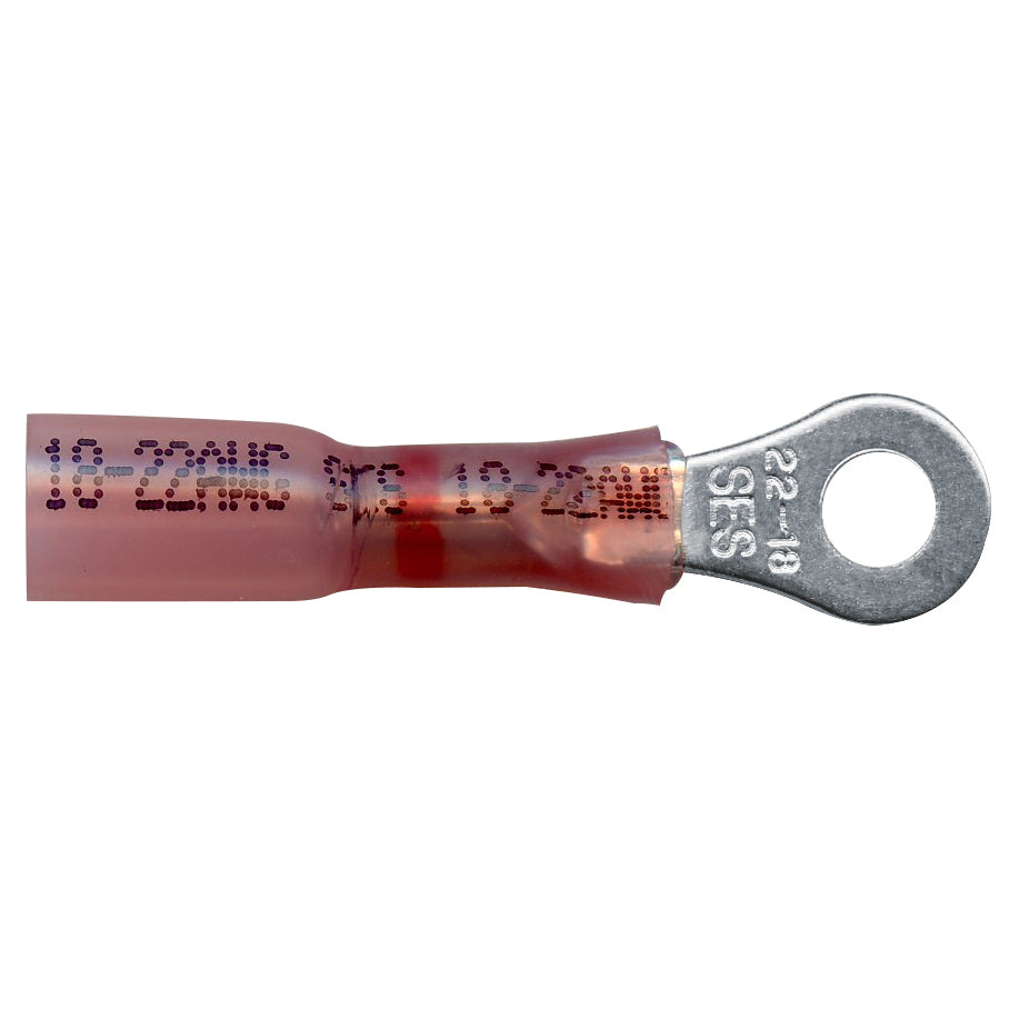 Heat Shrink & Crimp Red Long Neck Ring Terminal 22-18 Gauge #8 Stud - 10 Pack