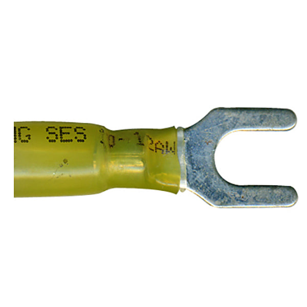 Heat Shrink & Crimp Yellow Spade Terminal 12-10 Gauge 1/4 Stud - 100 Pack