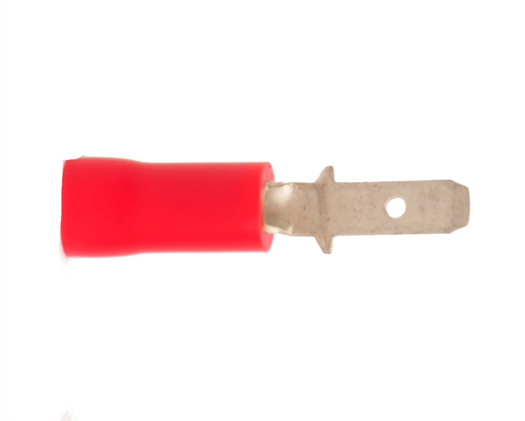 Vinyl Insulated Red Male Quick Disconnect Connector 22-18 Gauge .110 Tab - 100 Pack