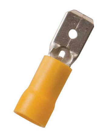 Vinyl Insulated Yellow Male Quick Disconnect Connector 12-10 Gauge .250 Tab - 100 Pack