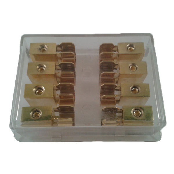 Gold Plated Fuse Block- 4 Position (4) 8 GA in, (4) 8 Ga out