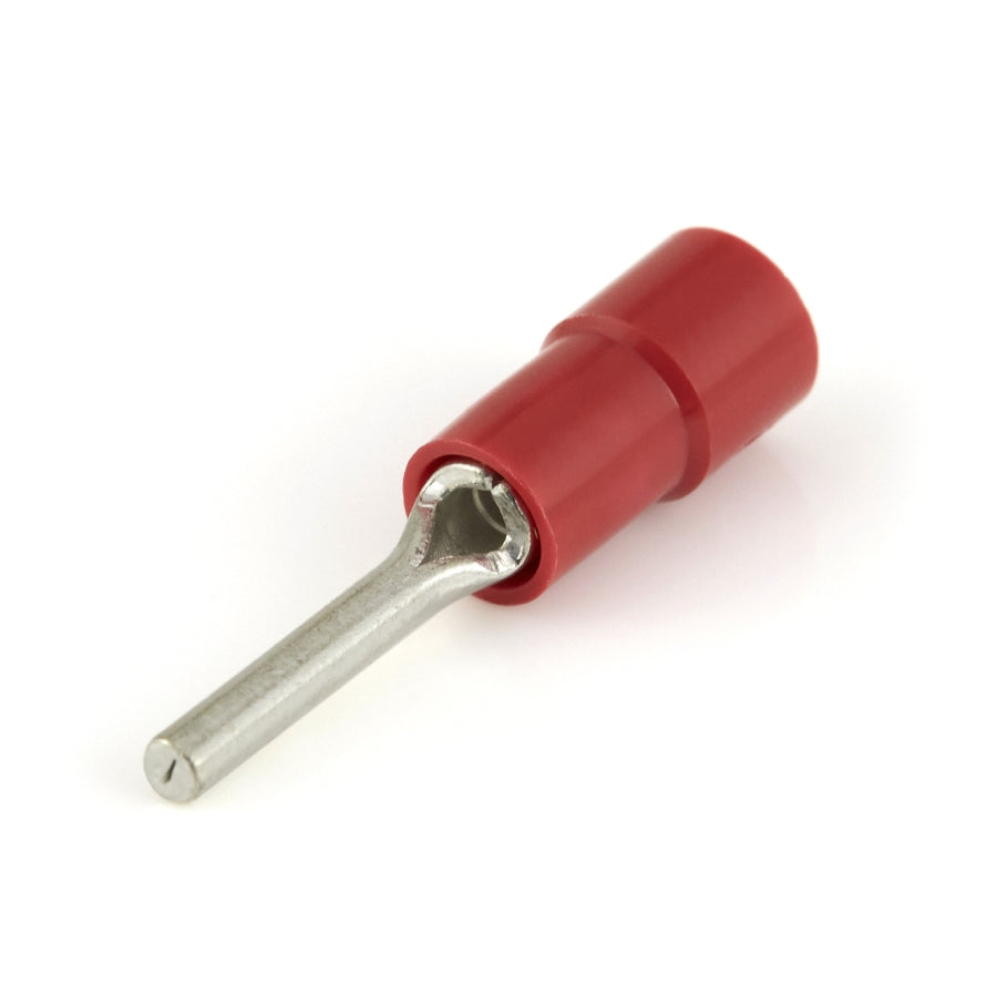 Vinyl Insulated Red Funnel Entry Pin Terminal Connector 22-18 Gauge - 100 Pack