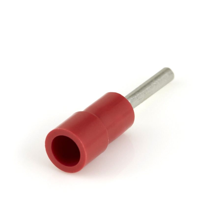 Vinyl Insulated Red Funnel Entry Pin Terminal Connector 22-18 Gauge - 100 Pack