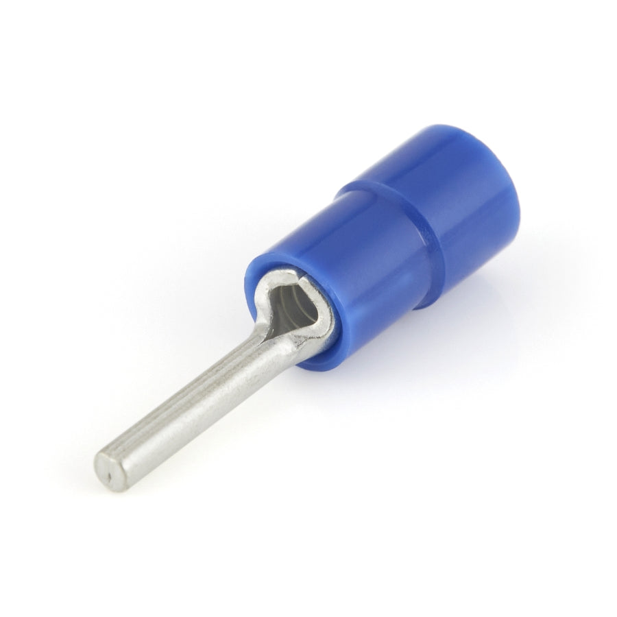 Vinyl Insulated Blue Funnel Entry Pin Terminal Connector 16-14 Gauge - 100 Pack