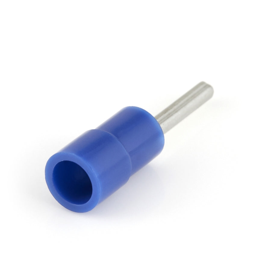 Vinyl Insulated Blue Funnel Entry Pin Terminal Connector 16-14 Gauge - 100 Pack