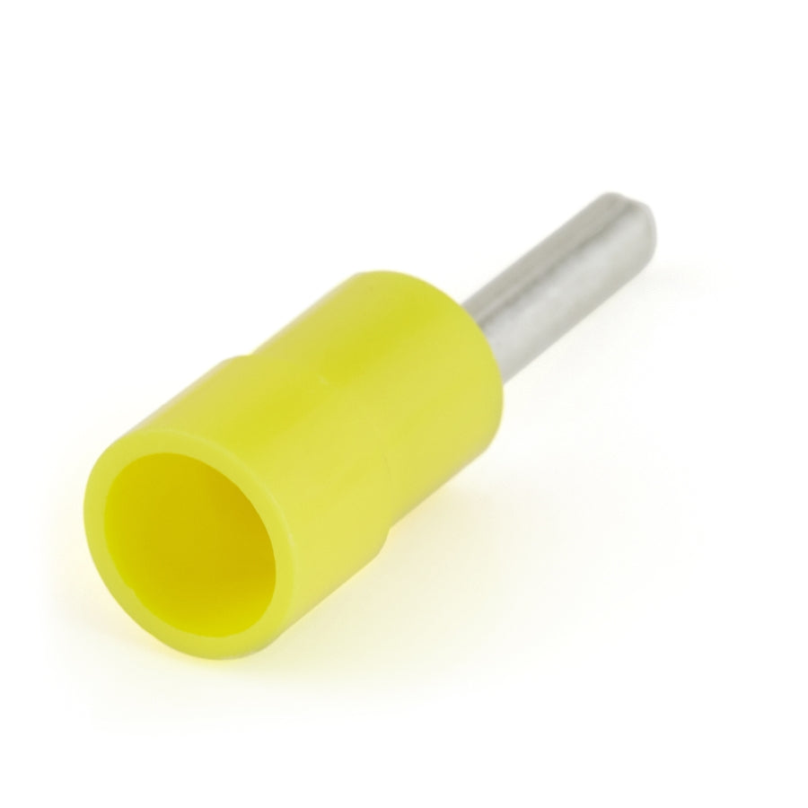 Vinyl Insulated Yellow Funnel Entry Pin Terminal Connector 12-10 Gauge - 100 Pack