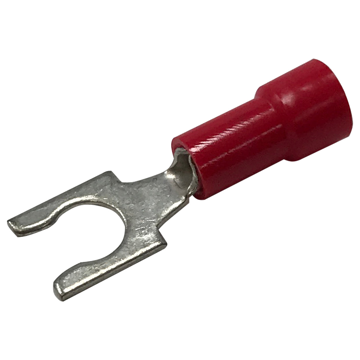 Vinyl Insulated Red Spring Spade Terminal 22-18 Gauge #10 Stud Connector - 100 Pack