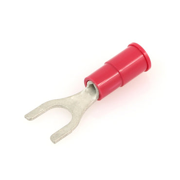 Vinyl Insulated Red Spade Terminal 22-18 Gauge #10 Stud - 100 Pack