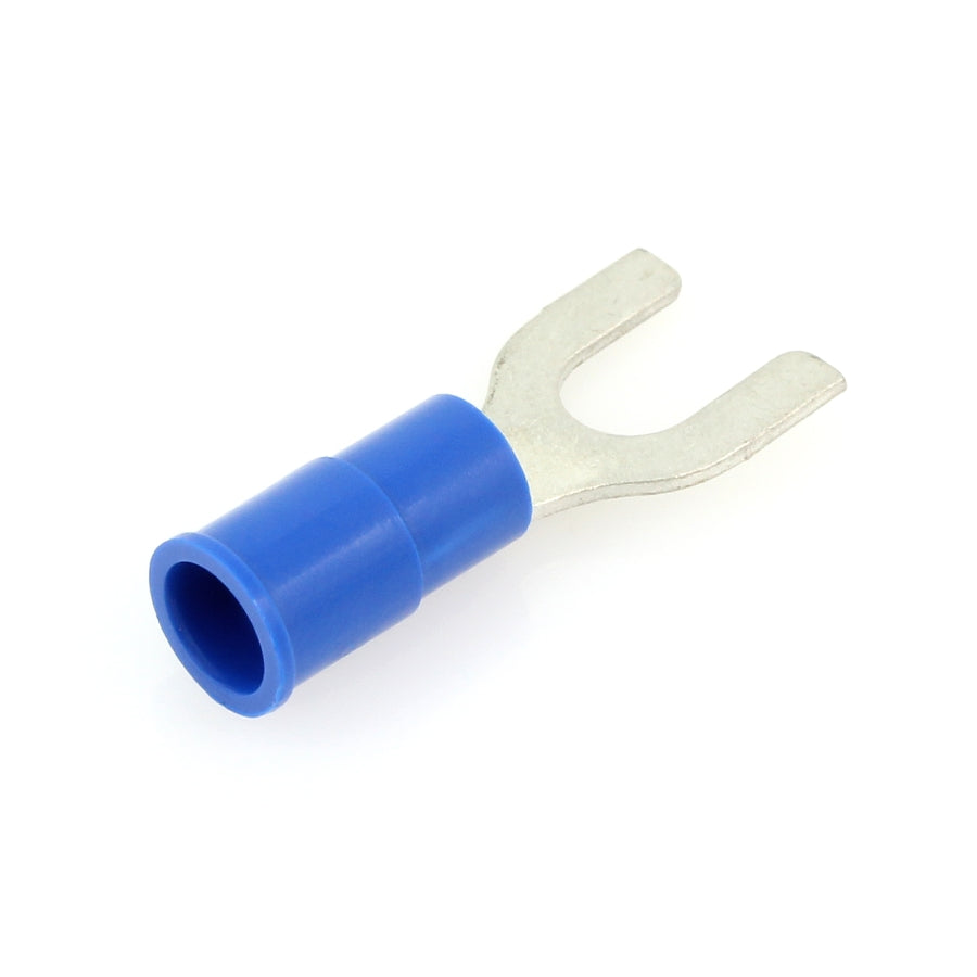 Vinyl Insulated Blue Spade Terminal 16-14 Gauge #8 Stud - 100 Pack