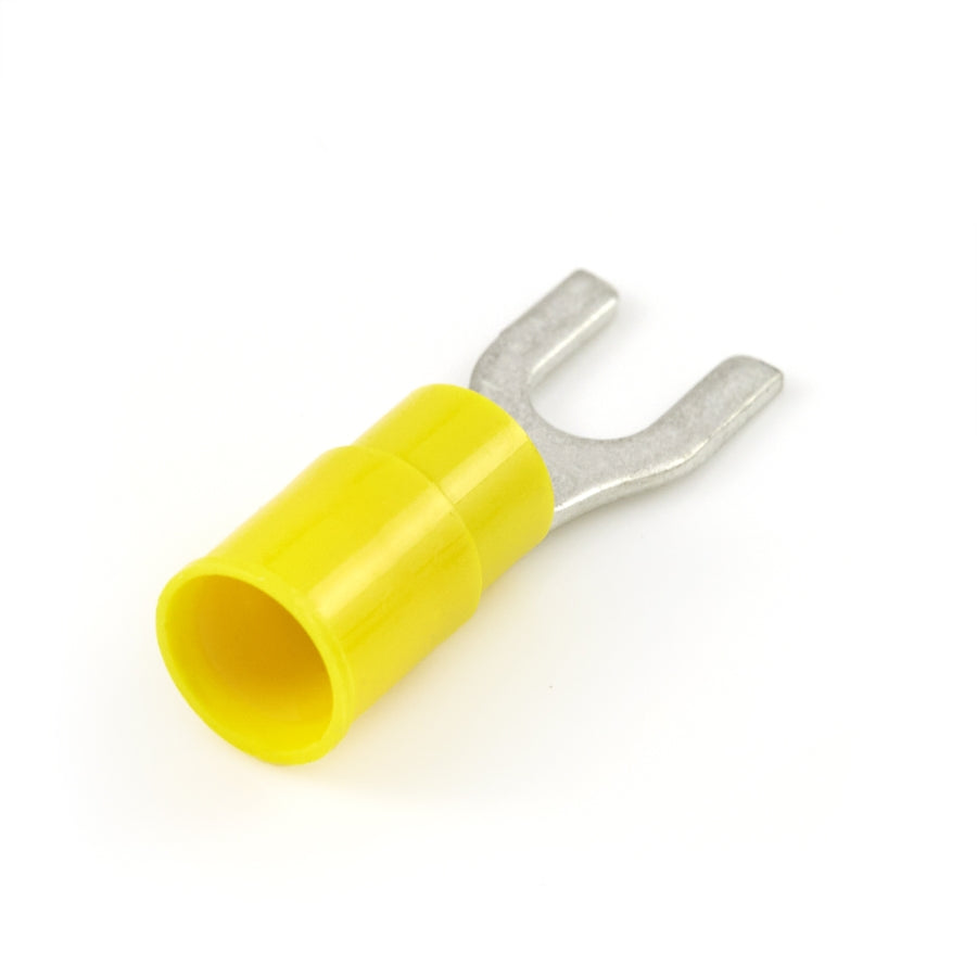 Vinyl Insulated Yellow Spade Terminal 12-10 Gauge #10 Stud - 100 Pack