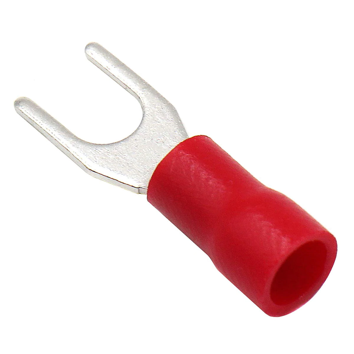 Vinyl Insulated Red Spade Terminal 8 Gauge #10 Stud - 100 Pack