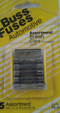 5 pc Bussmann British Car Glass Fuse Kit AGC 7.5, 15, 25 & 30 SFE 20