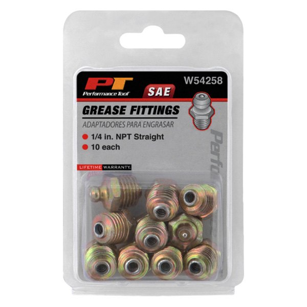 Straight Grease Fitting - 1/4" NPT - 10 Pack